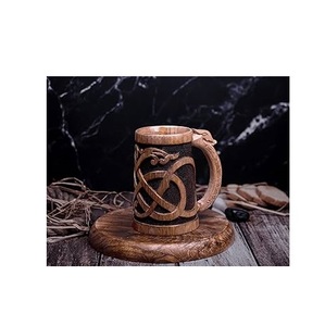 Hot Selling Retro Brown Handmade Wood Beer <b>Mug</b> with Handle Eco-Friendly <b>500ml</b> Capacity for Coffee Worldwide Export From India - Product Image 1