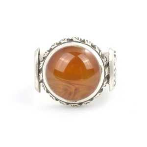 Men's 925 Sterling <b>Silver</b> <b>Ring</b> Free Size Hand-shaped Gemstone Bezel <b>Set</b> with Pressed Amber Stone and Pen Design Gift - Product Image 4