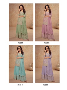 Collection d'été pour femmes à la mode Designer Georgette Broderie Travail Sharara Costumes Style Pakistanais Salwar - Product Image 2