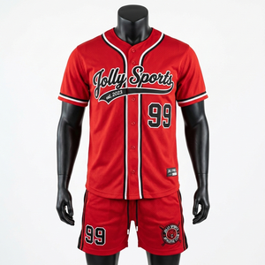 Conjunto de Pantalones Cortos de Béisbol para Hombre, Malla de Poliéster Premium, Uniforme Rojo con Paneles Negros y Blancos, Logotipo Personalizado con Termotransferencia - Product Image 1