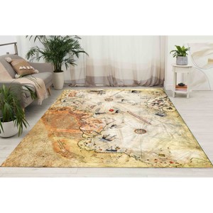 Alfombra con Diseño de Mapa del Mundo Antiguo, Alfombra Lavable a Máquina con Mapa de Piri Reis, Alfombra Suave con Pelo Largo - Product Image 2