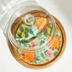 Cloche en verre avec base en bois de mangue/acacia, motif floral, faite à la main, non toxique, dôme à gâteau, couverture de présentation alimentaire pour centre de table, mariage - Product Image 4
