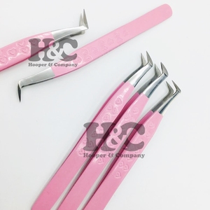 Nouveautés Pince à épiler Cœur rose 90 degrés Boot Volume durable pour extensions de cils, avec étui, logo, en acier inoxydable, pointe fine, pour cils de vison - Product Image 6