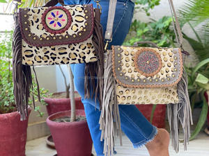Bolso de mano con flecos de cuero bohemio, con borlas, estampado Animal, para hombro - Product Image 2