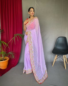 PURE GEORGATE SAREE CON TODA SECUENCIA TRABAJO CON HERMOSA FRONTERA - Product Image 1