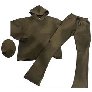 Trajes de chándal de invierno transpirables con lavado ácido y logotipo personalizado para hombre, conjunto de chándal de dos piezas de algodón 100% al por mayor - Product Image 2