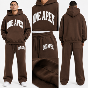 Ensemble de survêtement ONEAPEX SPORTS WEAR pour homme, comprenant un sweat à capuche bleu poussière classique et un pantalon de survêtement à jambes larges, en coton épais de qualité supérieure, antibactérien - Product Image 2