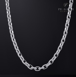 Bijoux Hip Hop Laiton Glacé Diamant Zircon Bijoux Collier Femmes Hommes Glacé Cubain Moissanite Lien Chaîne - Product Image 1