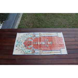 Alfombra Turca de 1.7x3.4 pies, Alfombra Vintage, Alfombra Roja de Lana Sólida - Product Image 1