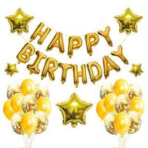 Venta al por mayor Feliz cumpleaños carta globo látex metal confeti color globo traje fiesta suministros - Product Image 4