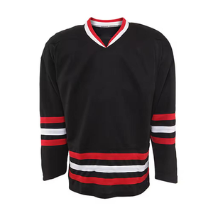 Custom <b>Men's</b> Ice Hockey Jersey Black Red <b>White</b> <b>Long</b> <b>Sleeve</b> V Neck Team Uniform 100% Polyester Quick Dry Breathable Practice Game - Product Image 1