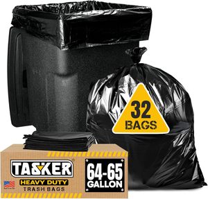 Sacs poubelles extra-larges Tasker de 65 gallons, 32 unités avec attaches, pour poubelles extérieures et déchets de jardin - Product Image 6