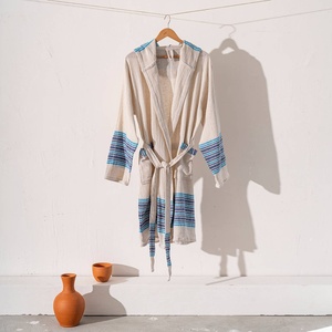 เสื้อคลุมอาบน้ำผ้าลินินผสมฝ้ายลายทางสีน้ำเงินแบบกิโมโนสไตล์ตุรกี - Product Image 2