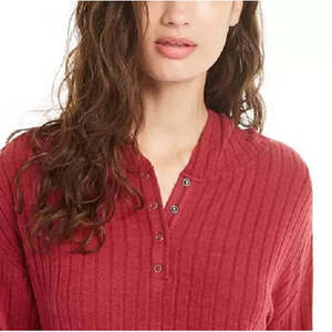 Felpa con Cappuccio Henley a Costine da Donna Ultra Flirt, Rosso Scuro, Taglie XS-XXL, Traspirante, in Maglia di Seta, Stile Casual con Colletto con Cerniera - Product Image 2