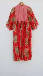 Vestido Midi con estampado de Tigre con cuello profundo y cierre de cuerda Silueta suelta Stripe Prints Mini y largo - Product Image 6