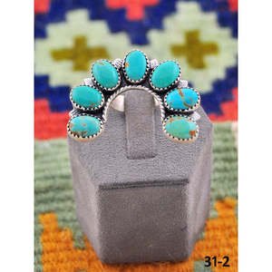 Bague Naja ajustable artisanale du Sud-Ouest, incrustation en turquoise Kingman et argent sterling plaqué or rose et rhodium, cadeau - Product Image 2