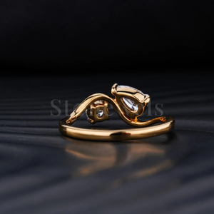 Anillo de lujo de oro y plata Original Eternal Bond Toi et Moi con diamantes naturales cultivados en laboratorio de moissanita de corte redondo y pera para mujer - Product Image 4