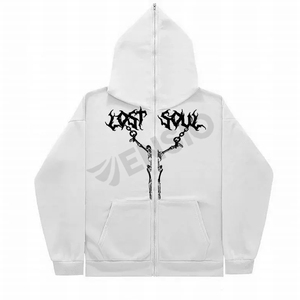 Sudadera con capucha y cremallera completa unisex de alta calidad 100% algodón al por mayor cremallera facial en blanco personalizada OEM para la temporada de invierno - Product Image 2