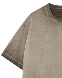 T-shirt unisexe en coton beige délavé surdimensionné, style vintage, délavé à l'acide, épaules tombantes, streetwear décontracté, haut unisexe, vêtements d'été - Product Image 3