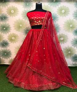 Nuevo atractivo aspecto rico ropa de boda Georgette tela lehenga choli con dupatta mujeres indias usan semi-cosido al por mayor Sur lehenga choli - Product Image 3
