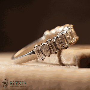 Baguette y marquesa corte diamante media eternidad boda banda para mujer - Product Image 3