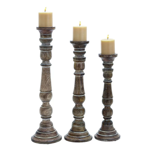 Set of 3 Decorative Handmade Wooden <b>Candlestick</b> Holder for All Occasions Mango Wood Black Finished Candle Holder Pillar - Product Image 6