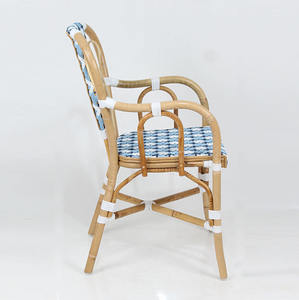 Fauteuil en teck d'extérieur bleu et blanc, chaise en bois tressé à la main, villa, parc, patio, café, complexe hôtelier, balcon, chambre, salon - Product Image 3