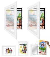 Cadres photo pour enfants - Format A4 - Charnières en bois - Remplissables - Ouverture frontale - Dessins - Projets artistiques - École - Montage mural - Rectangulaires
