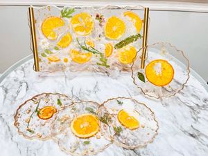 Sous-verres en acrylique imprimés orange faits à la main avec poignées en métal pour plateau Tapis et coussinets de table de forme personnalisée - Product Image 4
