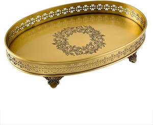 Plateau en métal de haute qualité avec poignées florales Ensembles d'ustensiles de cuisine antiques en laiton, assiettes de mariage, vaisselle, fabricant en gros, fournisseur - Product Image 3