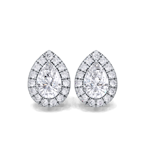 Boucles d'oreilles clous en argent sterling massif 925 avec halo de diamants taille poire 1,24 carat, fermoir à vis, bijoux fins - Product Image 1