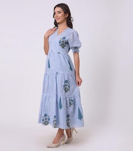 Indian Hand Block Cotton Floor-Length Natural Waist Casual Boho Style Summer Wear Travel <b>Bridal</b> Gift Stylish Floral Printed - Product Image 2