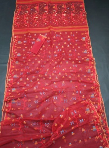 Qualité d'exportation Deshi Dhakai Jamdani Sharee Qualité d'exportation pour les femmes JAMDANI TISSU Bleu ROUGE VERT Doré du Bangladesh - Product Image 4