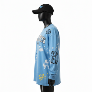 Camiseta de Manga Larga de Poliéster Premium, Tela Suave y Transpirable, Color Azul Cielo, Impresión por Sublimación, Logotipo Personalizado, Camiseta de Manga Larga de Algodón - Product Image 3