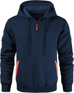 Men's Casual Drawstring Hooded Pullover Sweatshirts with Zipper Pockets 100% Cotton Plain Dyed Summer <b>Hoodies</b> - Product Image 1