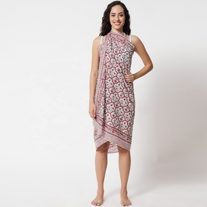 Screen Printed Cotton Summer <b>Beach</b> Sarong <b>Wrap</b> Skirt for Women Scarf Pareo Bikini Cover-Up Floral Quick Dry - Product Image 2