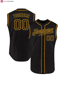 Vente en gros, maillots de baseball à col en V sans manches, hauts sans manches à boutons complets pour baseball et softball - Product Image 1