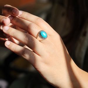 Bague Bohême en argent turquoise bague en argent vintage bague ovale turquoise attrayante - Product Image 4