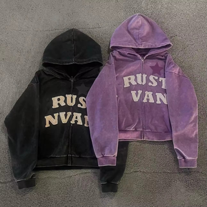 Nouvelle mode de sweats à capuche en molleton brodés pour hommes Logo personnalisé Streetwear en détresse pour le style délavé du soleil d'hiver - Product Image 4