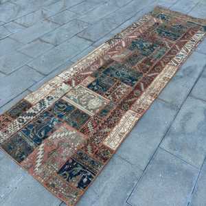 Alfombra Turca 3x9.7 pies (91x297 cm), Alfombra Vintage con Diseño de Cuadros Azules - Product Image 2