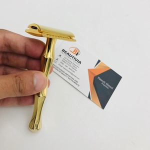 มีดโกนสแตนเลสสำหรับผู้ชายแบบเปียกมีดโกนสองขอบปลอดภัยทนทานเคลือบทอง - Product Image 5