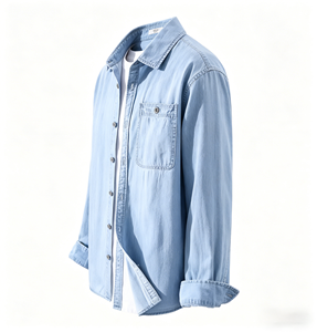 Camisa de Mezclilla para Hombre, Verano 2026, Estilo Vintage, Cuello Cuadrado, Cierre con Botones de Cuerno, Informal, Versátil, con Sensación Premium - Product Image 4