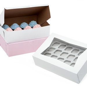 12 Standard & 24 Mini <b>Cupcake</b> <b>Boxes</b> Recycled Paperboard Rigid Food Packaging Glossy & Matt Lamination Eco-Friendly - Product Image 1