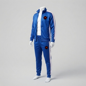 <b>Men</b> Royal Blue Tracksuit Set Full Zip Athletic <b>Jacket</b> Jogger Pants <b>White</b> Side Stripes Sportswear Training Gym Running Fitness - Product Image 2