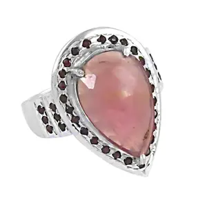 Anillo de Plata 925 para Mujer con Gema Rosa, Patrón Geométrico, Baño de Rodio, Engaste Invisible de Platino, Joyería, Regalo para Ella - Product Image 1