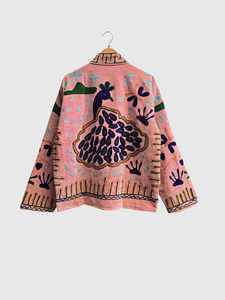 Chaqueta de Terciopelo con Bordado Floral de Manga Larga y Cuello Mao para Mujer, Talla Grande, Ropa de Otoño - Product Image 4
