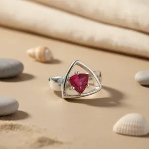 Modern Geometric Cocktail <b>Ring</b> Women's 18K Gold Plated Alloy <b>Cubic</b> <b>Zirconia</b> Trillion Cut Lab Created Stone Party Jewelry - Product Image 2