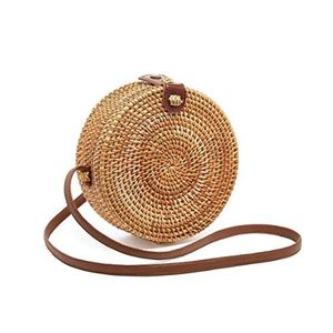 Sac à bandoulière en rotin écologique, rond, fait main, en fibres naturelles, sac de plage, style vintage, tenue bohème pour femmes - Product Image 3