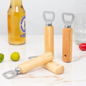 Abrebotellas de cerveza con mango de madera Abrebotellas de madera maciza Abrelatas de acero inoxidable Personalizado para bares y utensilios de cocina - Product Image 3