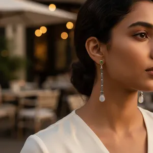 Women's 925 Silver Drop <b>Earrings</b> with <b>Peridot</b> & Moonstone 18K <b>Gold</b> & Freshwater Pearl Cute Style for Weddings - Product Image 2